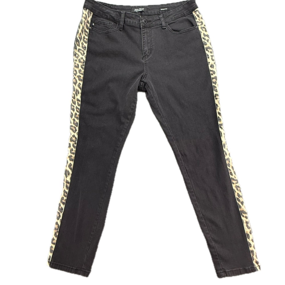Judy Blue Skinny Fit Jeans Women's Size 15 32‎ Black Leopard Side Stripe